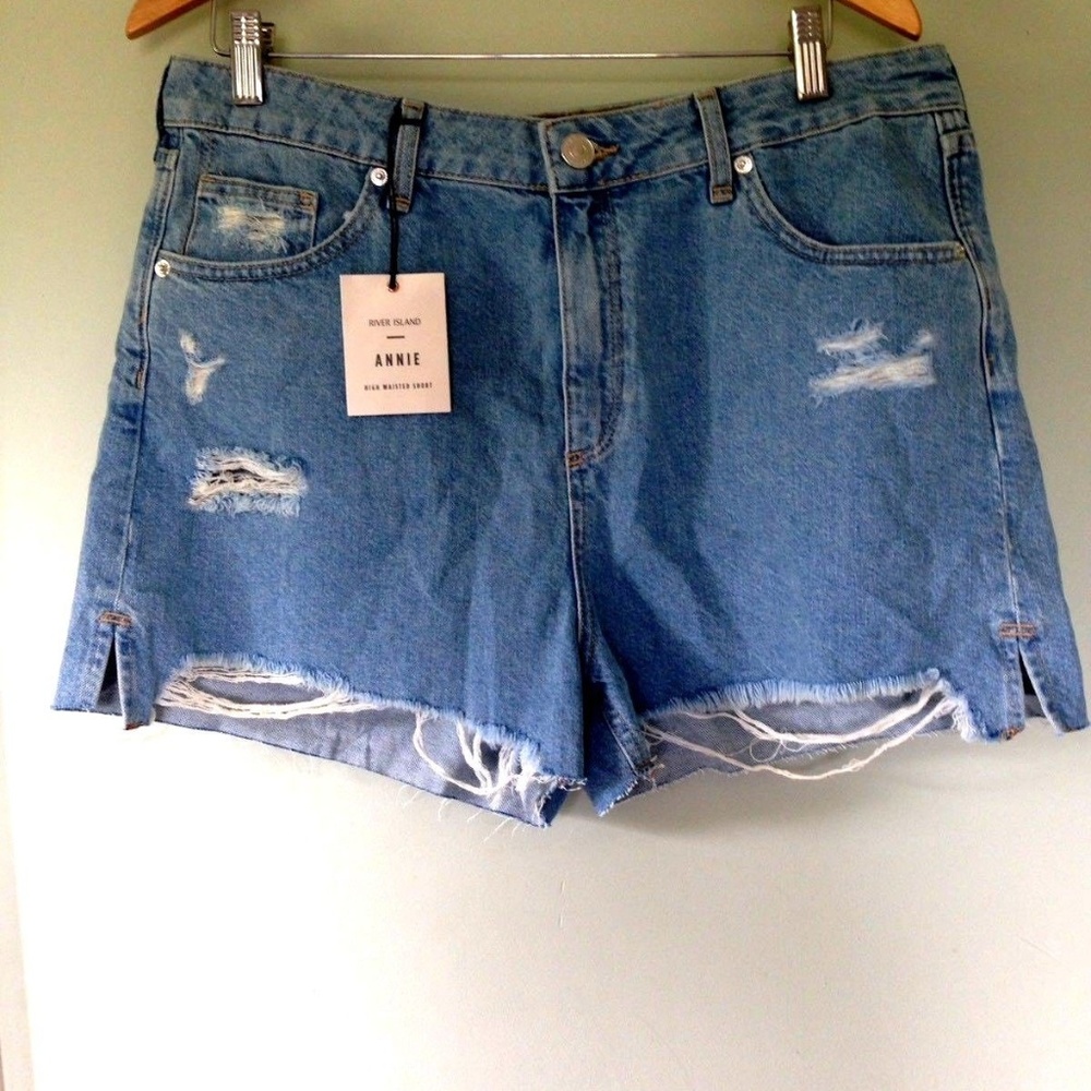 NEW River Island Annie Distressed High Denim Short